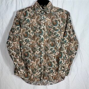 Alan Flusser Button Down Shirt Mens M Paisley Long Sleeve Retro Boho Preppy